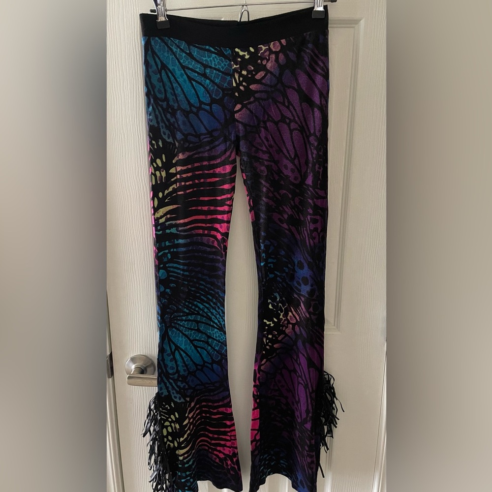 Hannah Banana L.A Multi Color Butterfly Flailed Fringe Leggings. Girls Size 14.